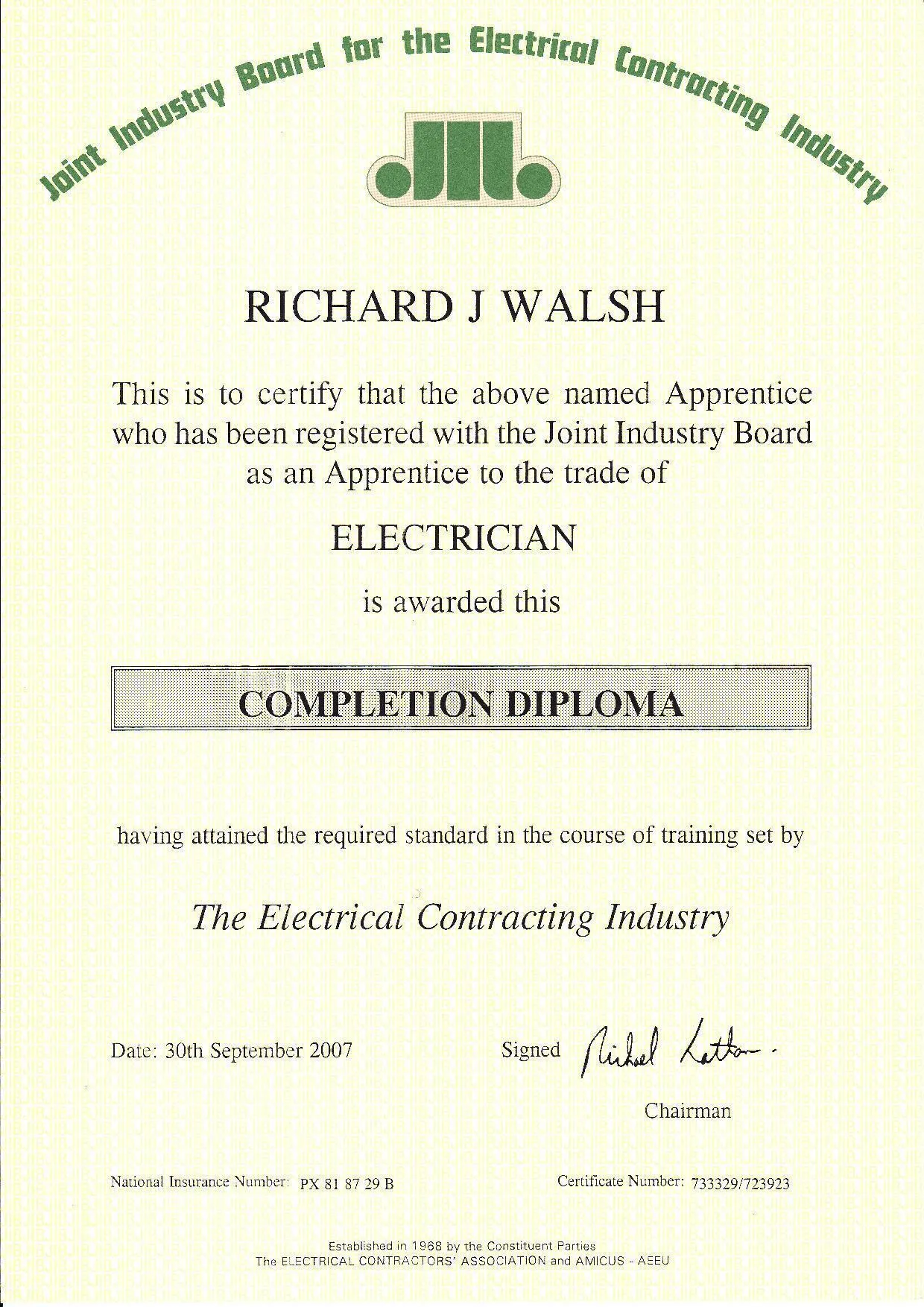 Qualified Registered Electrician in Derry Donegal Walsh